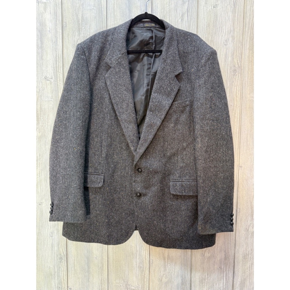 Members Only Men Vintage Blazer Gray 100%Wool Blend Tweed Donegal Sport Coat 48L